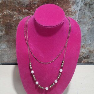 Two Strand Layered Chain and Bead Necklace